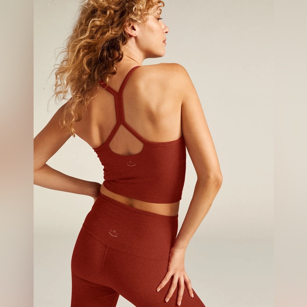 Beyond Yoga Spacedye Slim Racerback Cropped Tank Red Sand Heather Extra Small XS